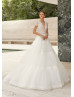 Cap Sleeves Ivory Lace Polka Dots Tulle Stylish Wedding Dress